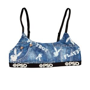 PSD Denim-Print Playboy Bralette - Blue & Black